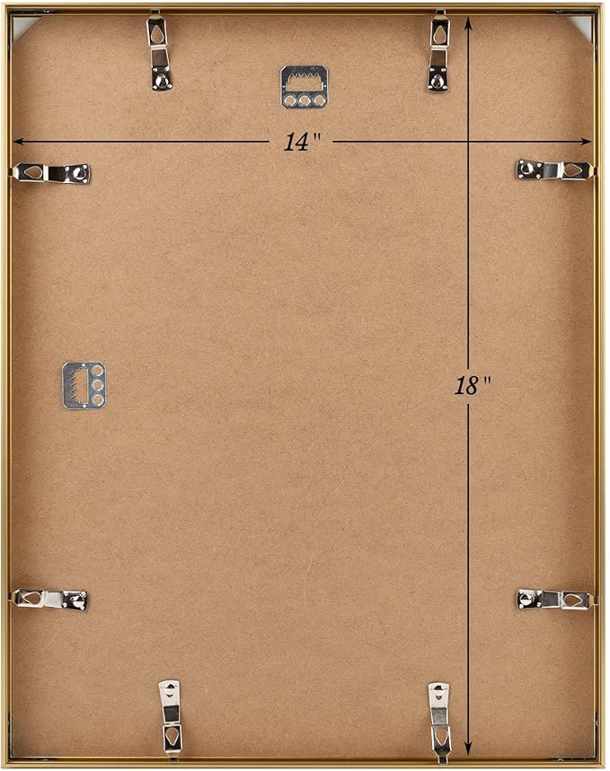 Golden State Art, 14x18 Aluminum Picture Frame, Gold Metal Thin Poster Frames for 14 x 18 inch Photo, Acrylic Front, Wall Hook for Horizontal or Vertical Display, 3 Pack