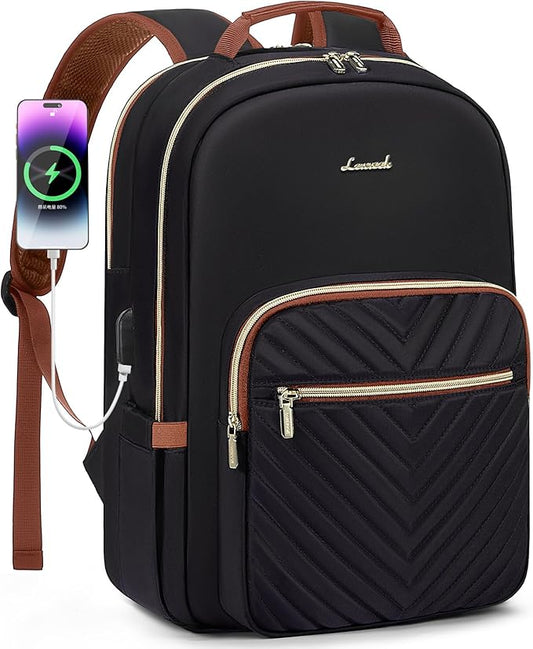 LOVEVOOK Laptop Backpack for Women 15.6 inch,Cute Womens Travel Backpack Purse,Professional Laptop Computer Bag,Waterproof Work Business College Teacher Bag Carry on Backpack with USB Port,Black Brown