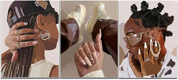 Marllifenney 3Pcs Black Girl Wall Art Posters Black Woman Decor Abstract African American Canvas Prints Modern Black Women Painting Black Female Pictures for Bedroom Living Room Dorm 12x16in Unframed