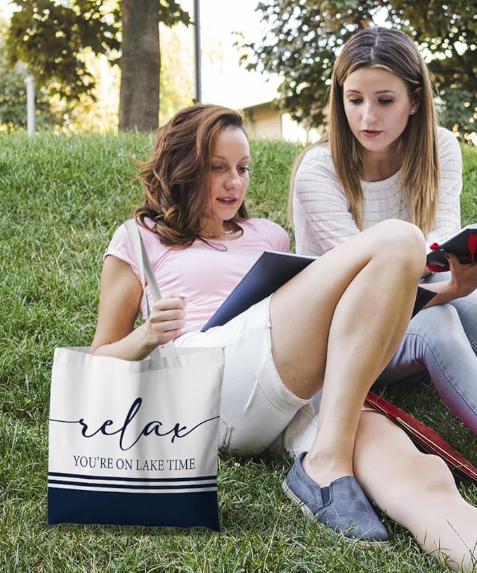 Lake Turtle Canvas Tote Bag for Women Teen Girls Gifts Cute Small Travel Work Tote Bags Reusable Grocery Bags Shoulder Bag