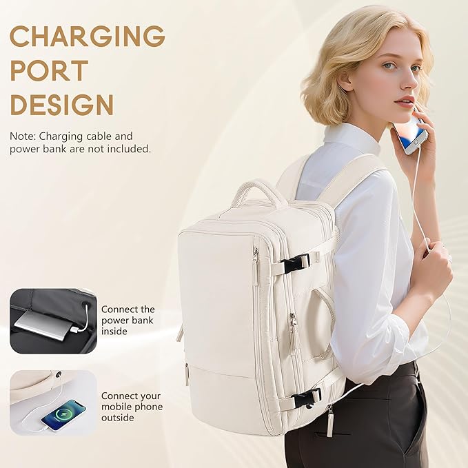 Beraliy Travel Backpack Airline Approved, Carry on Backpack, 16 Laptop Backpack, Waterproof Weekender Bag, Casual Daypack, Hiking Backpack, Beige