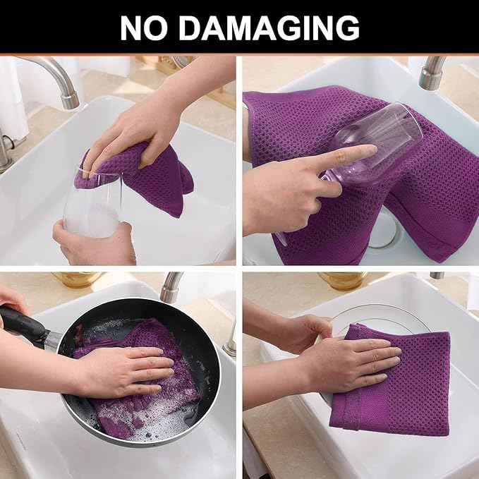 Homaxy Kitchen Towels and Dishcloths Set, 12 x 12 and 13 x 28 Inches, Set of 8 100% Cotton Waffle Weave Kitchen Towels, Super Soft and Absorbent Dish Cloths, Purple