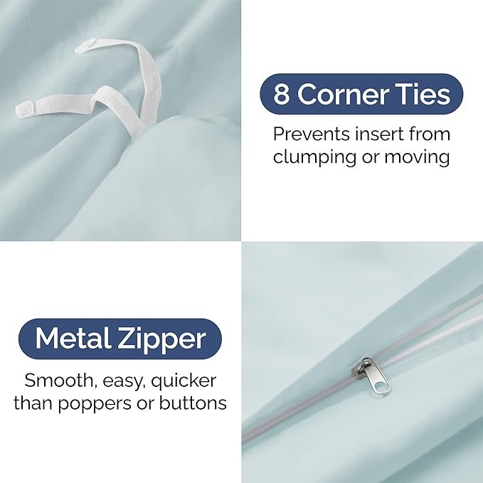 Duvet Cover Full Size Set - Extra Soft Full Size Duvet Cover 80 x 90 with 2 Pillow Shams - Hotel Luxury Easy Care and Fade Free with Zipper Closures & Ties - Comfy Breathable Bedding Set (Ice Blue)