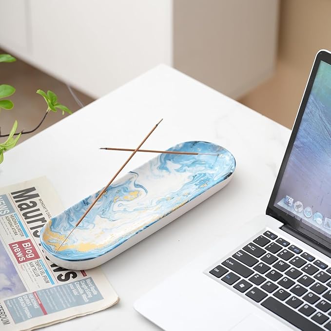 Incense Holder for Sticks, Ceramic Incense Burner with 60 Incense Sticks for Sage Palo Santo, Heat-Resistant Insence-Stick Holder for Backflow Incense Cones Meditation Yoga Spa Room Decor