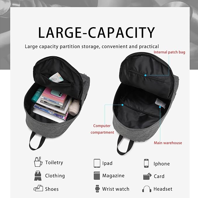 HEAD 30L Laptop Backpack for Men, Lightweight Work Backpacks Fits 15.6 inch Notebook, Waterproof Casual Daypack for Business/College/Travel/Daily, Gray