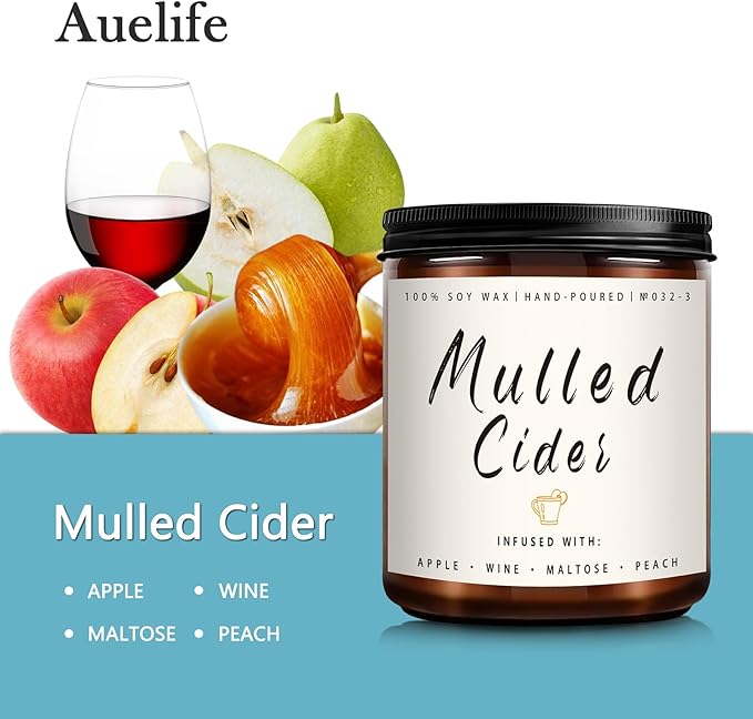 Mulled Cider Candle - Holiday Scented Candle for Home - Winter Christmas Gifts