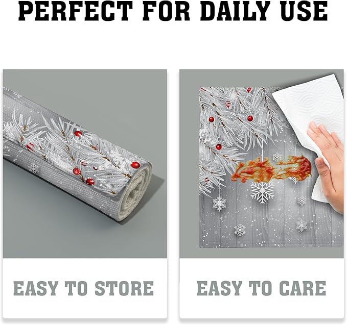 Giwawa Winter Snowflakes Placemats Set of 4 Christmas Silver Snows Xmas Tree Red Berries Linen Table Place Mats Seasonal Non-Slip Heat Resistance 12"x18" for Dining Kitchen Holiday New Year Decor