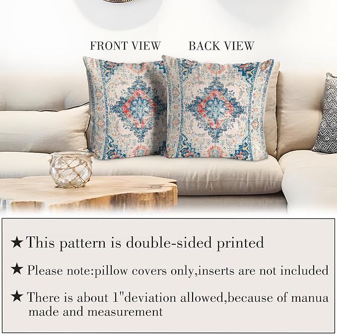 Boho Throw Pillow Covers 16x16 inch Set of 2,Bohemian Vintage Carpet Pattern Antique Ethnic Decor Double Sided Pattern Cushion Cover Soft Pillow Case Living Sofa Room Bed Square Pillow Cover