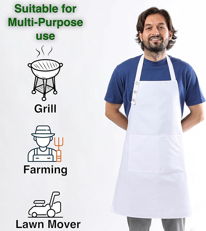 TOSHE Kitchen Apron Waterdrop Resistant Cotton Apron with adjustable Aprons for Women with Pockets 10 Color option Cooking White Apron(White)