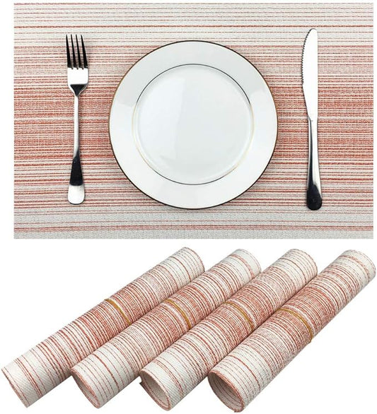 Placemat,Blending Color Durable Woven Vinyl Placemat Washable Heat-Resistant Anti-Skid Kitchen Dining Table Mats (Set of 4, Red with White)