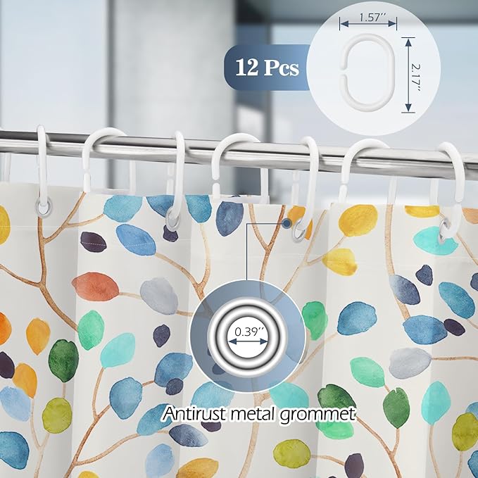 Aimego Colorful Spring Shower Curtain - Watercolor Plant Leaves Floral Summer Nature Botanical Fabric Cloth Bath Shower Curtain Set with 12 Hooks for Bathroom Decor Accessories, 72"x72"