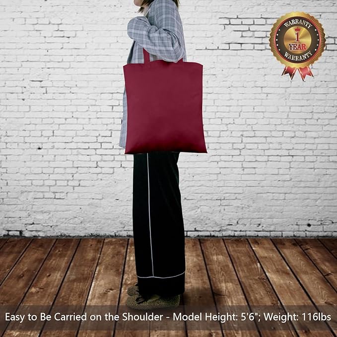 TOPDesign 6-Pack Economical 16"x15" Burgundy Cotton Tote Bags, Lightweight Medium Reusable Grocery Shopping Cloth Bags, Suitable for DIY, Advertising, Promotion, Gift, Activity
