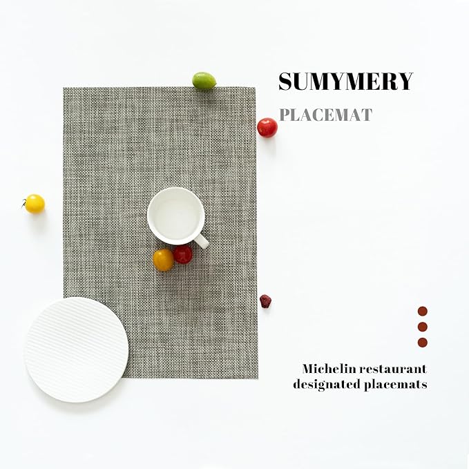 Placemats Set of 8 Vinyl/Plastic Woven Place Mats for Kitchen Table Indoor/Outdoor Washable Placemat Wipeable Dining Table Mats (Brown,8)