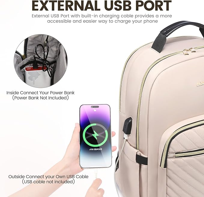 LOVEVOOK Laptop Backpack for Women 17.3 inch,Cute Womens Travel Backpack Purse,Professional Laptop Computer Bag,Waterproof Work Business College Teacher Bags Carry on Backpack with USB Port,Nude