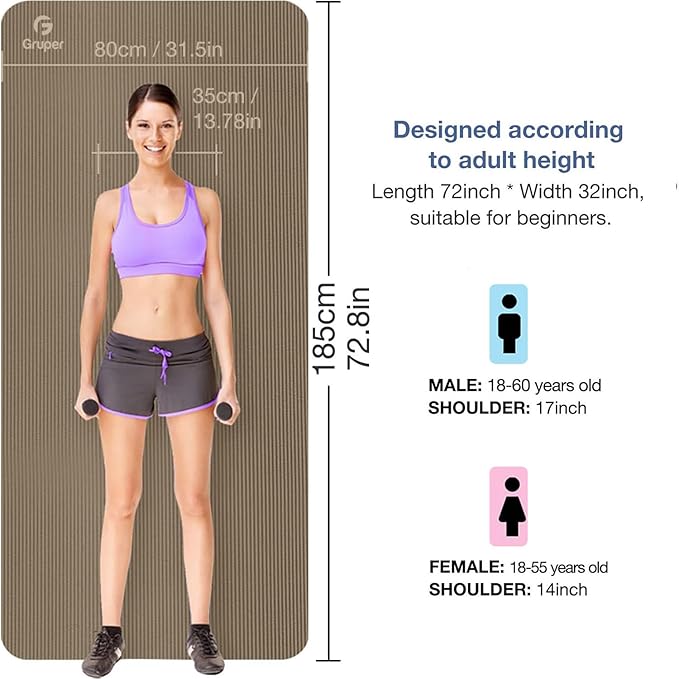 Yoga Mat Non Slip NBR Thick Yoga Mat, 72"L x 32"W x 0.6"TH (185cm x 80cm x 15mm), Anti-Tear Exercise Mat with Carrying Strap and Bag, Workout Mats for Yoga, Pilates and Floor Exercises