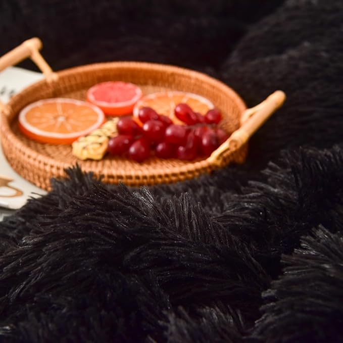 MorroMorn 5 PCS Shaggy Duvet Cover Bedding Set - Fluffy Comforter Cover Long Faux Fur Luxury Ultra Soft Cozy (Black, King/California King)