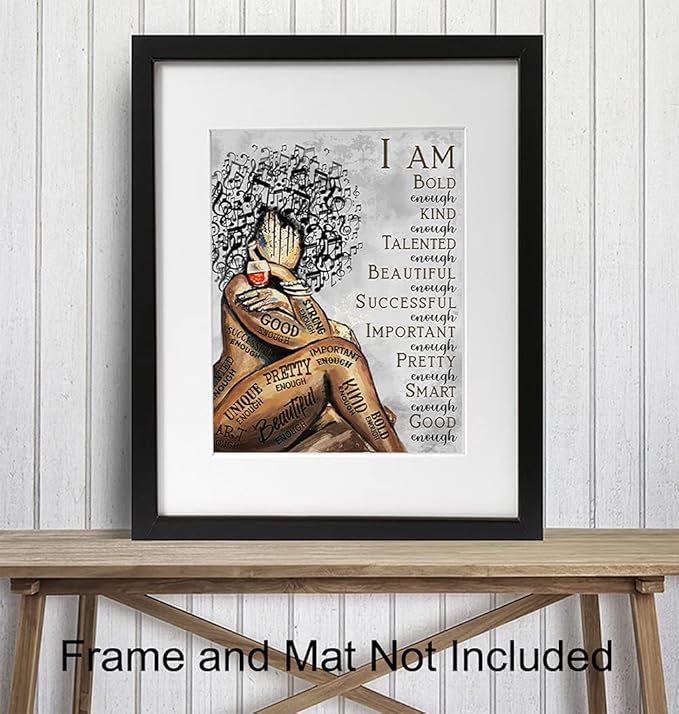 Black Wall Art & Decor - African American Women Woman Girls - Afro Girl - Inspirational Gifts - Positive Quotes - Positive Affirmations - Motivational Posters - Bedroom, Living Room, Home Office