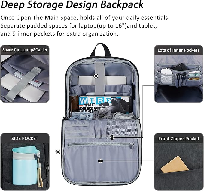 MAXTOP Laptop Backpack for Women Men College Bookbag Business Travel Backpack Water Resistant Computer Backpack with USB Charging Port Fits 15.6 Inch Laptop