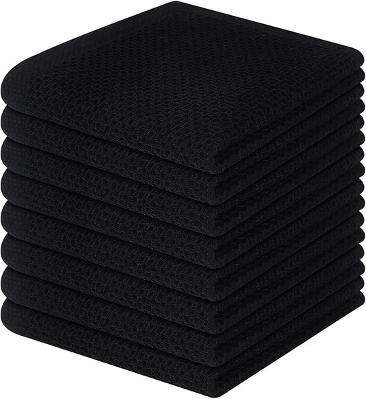 Homaxy 100% Cotton Waffle Weave Kitchen Dish Cloths, Ultra Soft Absorbent Quick Drying Dish Towels, 12 x 12 Inches, 8-Pack, Black