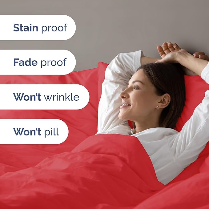 Duvet Cover Full Size Set - Extra Soft Full Size Duvet Cover 80 x 90 with 2 Pillow Shams - Hotel Luxury Quality Easy Care and Fade Free w/Zipper Closures & Ties - Comfy Breathable Bedding Set (Red)