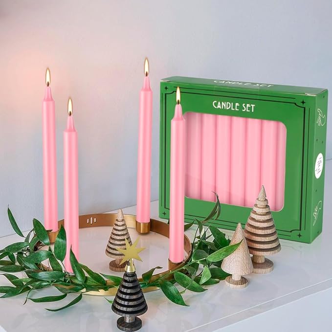 Set of 40 Pink Spell & Chime – Premium Mini Taper Candles for Valentine's Day,Wedding,Rituals, Prayer, Birthdays, Meditation, Altar -0.5X4 Inch Tall, Unscented (Pink)