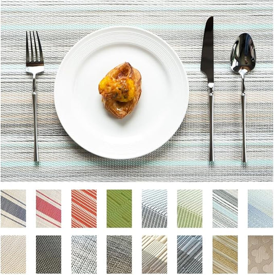 Placemats Set of 4 Vinyl/Plastic Woven Place Mats for Kitchen Table Indoor/Outdoor Washable Placemat Wipeable Dining Table Mats (Turquoise,4)