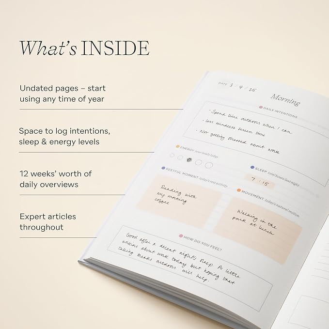 Papier Daily Wellness Journal Diary - Beige, 8.46"L x 6.02"W | Hardback Cover Wellbeing, Gratitude & Mindset Diary for Personal Growth, Mindfulness & Reflection | Track Goals, Sleep & Lifestyle Habits