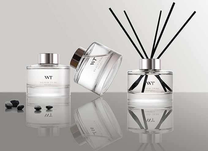 Flower Reed Diffuser Set Sandalwood Rose Scent for Bathroom Accessories Shelf Decor & Air Fresheners, Sticks Defusers with 5.1 fl oz Essential Oils & Leaves, House Bedroom Office Decor & Gifts