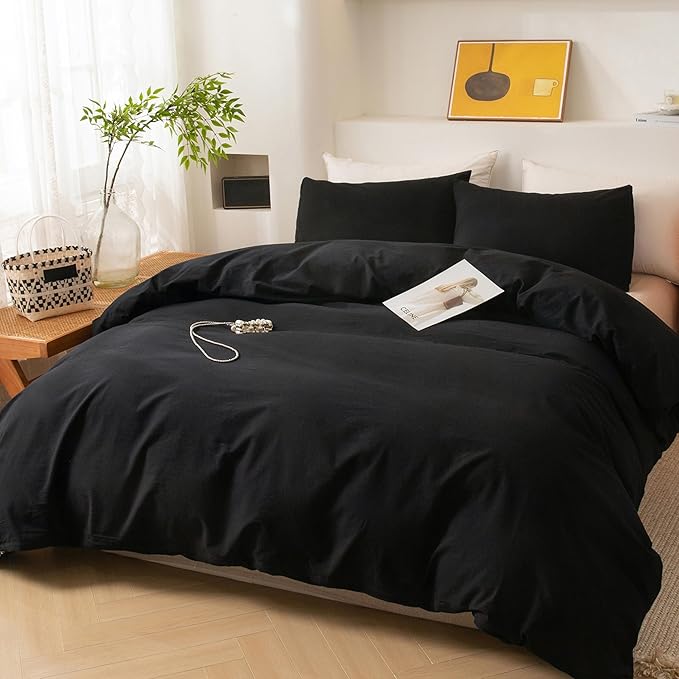 ECOCOTT Black Duvet Cover Oversized King Size - 100% Washed Cotton Durable Soft Comfy Duvet Cover Set, Lightweight and Breathable with Zipper Closure(120"x 98")