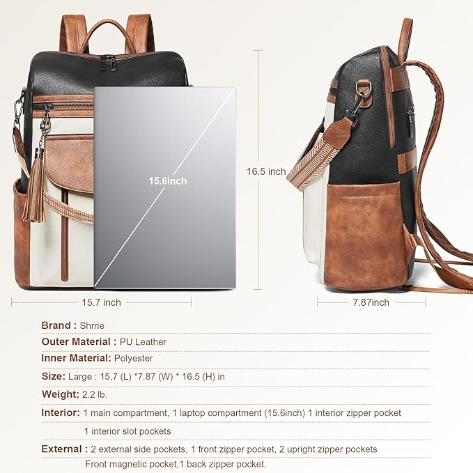 Shrrie Laptop Backpack for Women 15.6 inch,Travel Leather Backpack Purse Nurse Teacher Carry on Backpack Computer Bag,Professional Water-Resistant College Business Work Casual Daypack,Two-tone Maroon