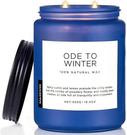 M&SENSE Ode to Winter - Lavender Sandalwood Strong Scented Candle, 19.4oz 110 Hour Clean Non Toxic Long Lasting Organic Natural Soy Wax Winter Candle Gifts for Bedroom Bathroom Home Decor