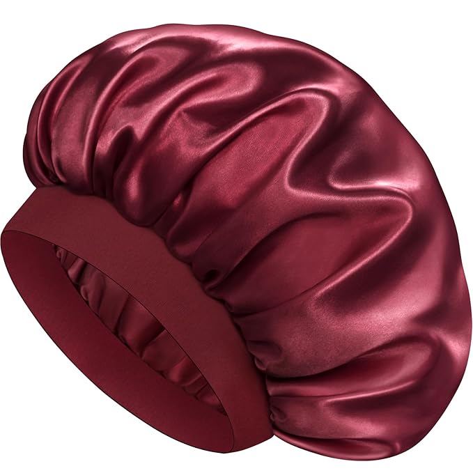 Satin Silk Bonnet for Sleeping, Double Layer Silk Sleep Cap for Men & Women, Soft Satin Lined Bonnet for Natural & Curly Hair(Red)