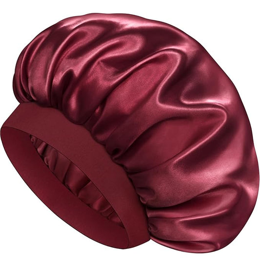 Satin Silk Bonnet for Sleeping, Double Layer Silk Sleep Cap for Men & Women, Soft Satin Lined Bonnet for Natural & Curly Hair(Red)