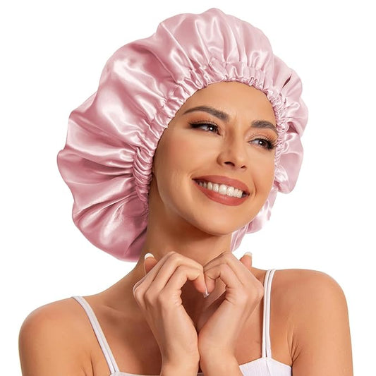 Satin Bonnet Silk Bonnet Hair Bonnet for Sleeping-Slouchy Beanie Hat Satin Sleep Cap for Women's Natural & Curly Hair(Blush Pink)