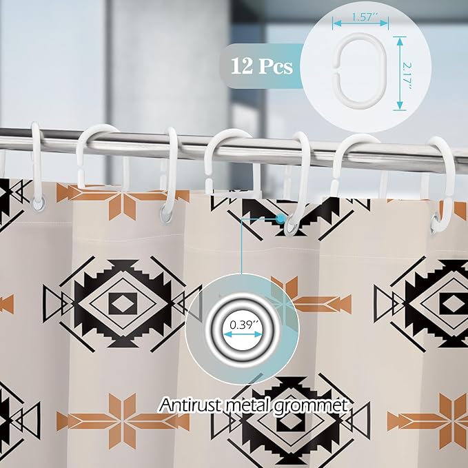 Aimego Western Aztec Shower Curtain - Boho Chic Geometric Southwest Ethnic Tribal Vintage Country Farmhouse Fabric Cloth Bath Shower Curtains Set with 12 Hooks for Bathroom Decor Accessories, 72"x72"