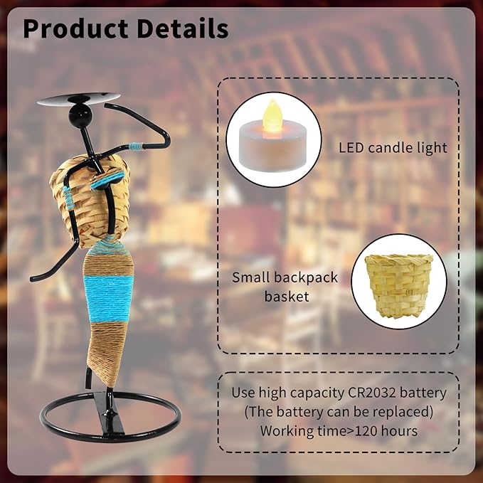 Creative Tea Candle Holder Tealight Holder with Bamboo Baskets and Candle Lights, Great for Decorative Candle Holders Home Decor Centerpiece, Unique Candle Holders (Led Candle Light)