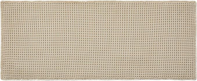 Pale Beige Long Bathroom Rug, Waffle Runner Rug Bathroom Non Slip Washable Super Absorbent Quick Dry Boho Farmhouse Bath Mat, 72''x24'' Pale Beige