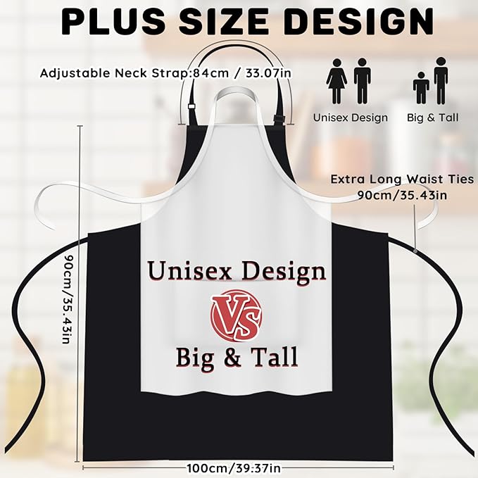 4 Pack Plus Size Chef Aprons, Large Kitchen Apron with 2 Pockets, Adjustable Waterproof Black Apron for Big Men and Women for Cooking, Baking, Cleaning, Gardening, BBQ
