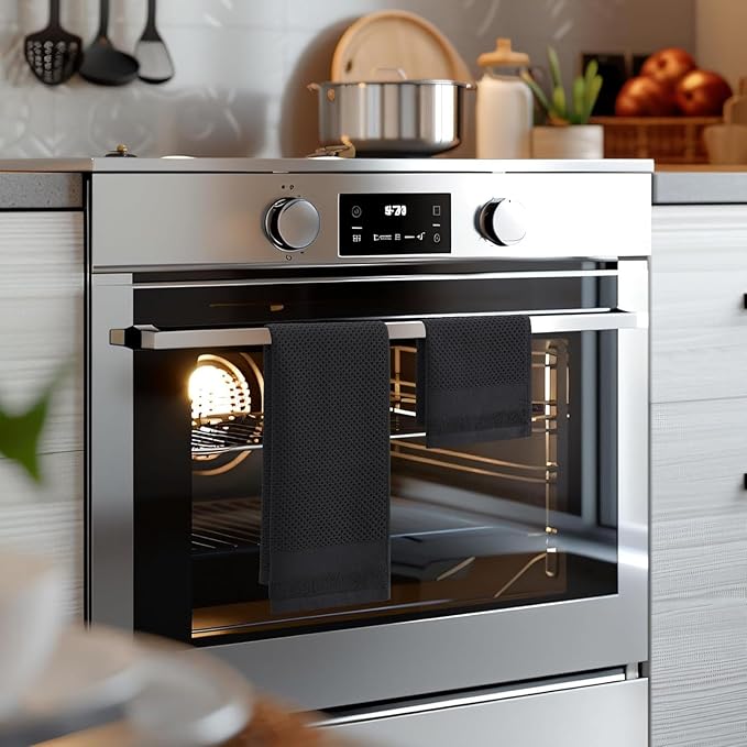 Homaxy Kitchen Towels and Dishcloths Set, 12 x 12 and 13 x 28 Inches, Set of 8 100% Cotton Waffle Weave Kitchen Towels, Super Soft and Absorbent Dish Cloths, Black