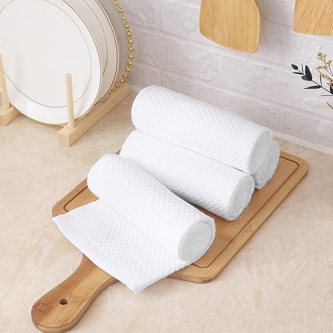Homaxy 100% Cotton Waffle Weave Kitchen Towels, 13 x 28 Inches Super Absorbent and Machine Washable Dish Towels for Drying Dishes, 4-Packs, White