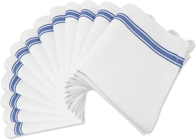 Aunti Em's Kitchen Dish Towels Set (13 Pack) Natural Cotton Fabric for Embroidery - Zero-Lint Cloth for Drying Glasses, Plates, Hand - 25.5 x 15.5 Inch (13-Pack Blue Stripes)