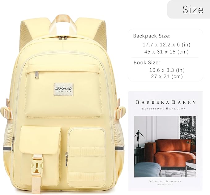abshoo Big Student Laptop Backpack For College Women Middle High School Teen Girls Bookbag Travel Daypack (Cream)