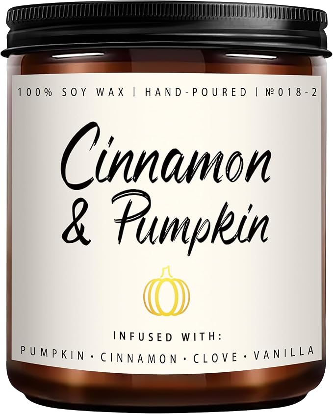 Cinnamon & Pumpkin Scented Candle – Fall Candles for Home Scented, Soy Candles for Home, 7 oz Cozy Pumpkin Candle for Women & Men, Autumn Décor & Holiday Gifts