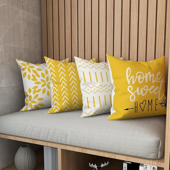 YCOLL Pillow Covers 22x22 Set of 4, Modern Sofa Throw Pillow Cover, Decorative Outdoor Linen Fabric Pillow Case for Couch Bed Car, Yellow