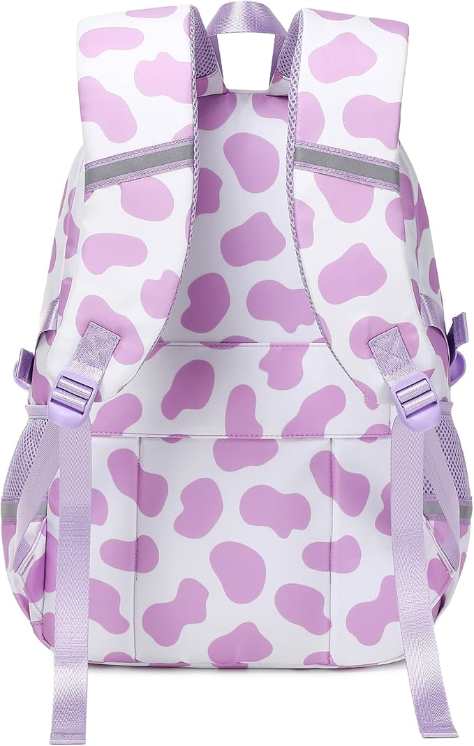 abshoo Big Student Laptop Backpack For College Women Middle High School Teen Girls Bookbag Travel Daypack (Cow Print Purple)