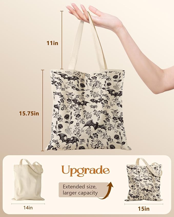 Canvas Tote Bag for Women – Aesthetic Canvas Bag with Zipper Cute Stylish Reusable Shoulder Totes for Shopping Work Daily Vacation, Bianfu Flower