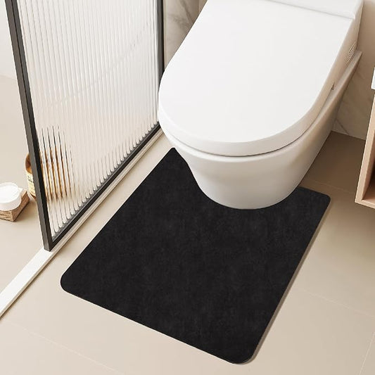 Toilet Rug, Thin Toilet Rugs U Shaped Washable Non Slip Absorbent Quick Dry Low Pile Toilet Mat, 20"x24" U Shape Black