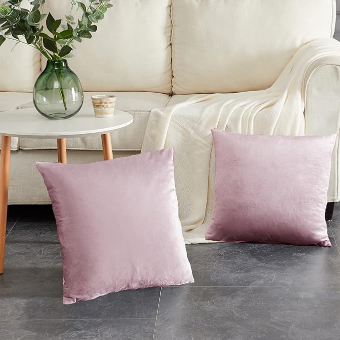 GIGIZAZA Velvet Blush Pink Throw Pillow Covers Decorative Cushion Covers Pillow Cases Sham for Sofa Couch (18x18inch(45x45cm)-4pcs, Blush Pink)