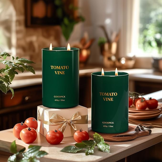 Goodpick Tomato Vine Scented Soy Candle, 22oz 120H Long Burning, Fresh Garden Herbs with Basil & Blackcurrant, Home Aromatherapy Candles