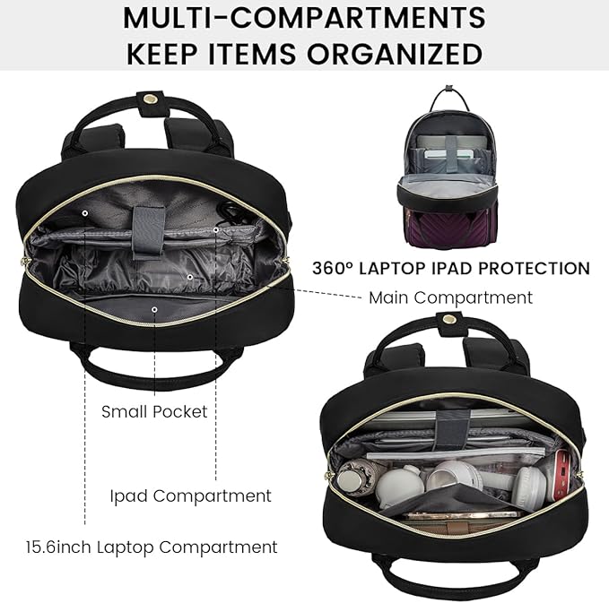 LOVEVOOK Laptop Backpack for Women, Water Resistant Travel Work Backpacks Purse Stylish Business Teacher Nurse Computer Bag with USB Charging Port, Fits 15.6" Laptop